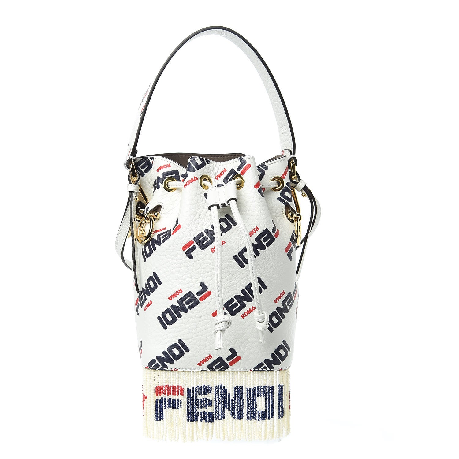 Fendi X FILA Calfskin F is Fendi Mania Fringe Mini Mon Tresor Bucket Bag White 1 of 11