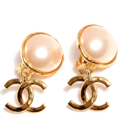Chanel Pearl CC Drop Clip On Earrings Gold 1 of 5