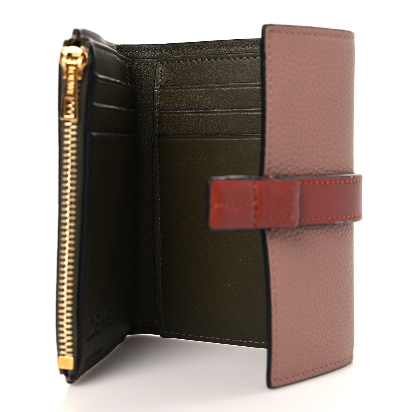 Grained Calfskin Small Vertical Wallet Dark Blush Dark Olive