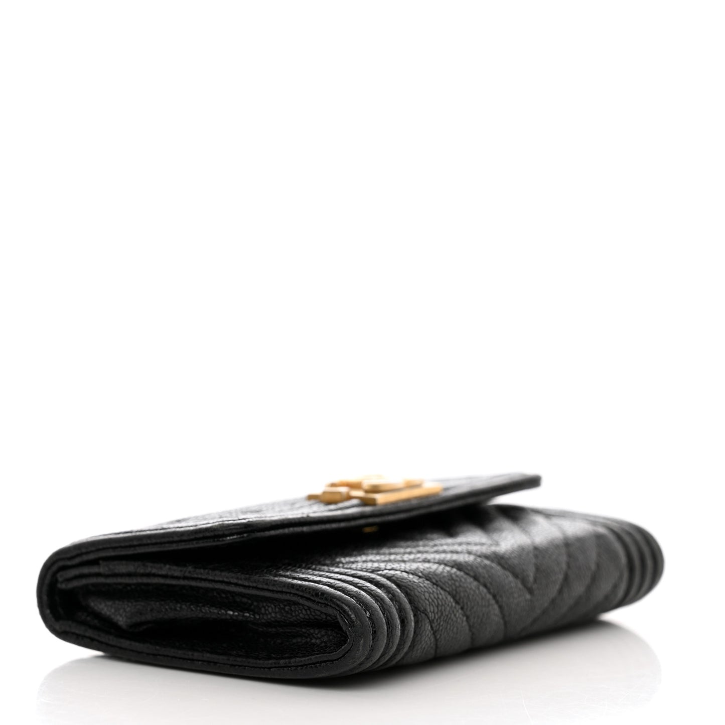 Caviar Chevron Quilted Boy Flap Card Holder Black