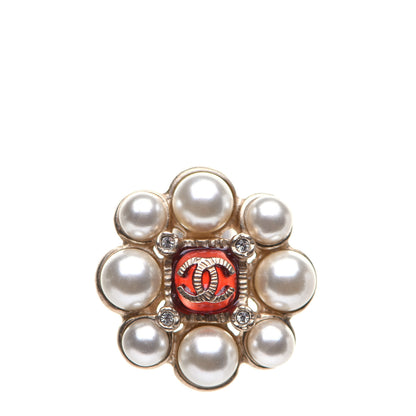 Chanel Gripoix Poured Glass Pearl Crystal CC Earrings Red Gold 6 of 6