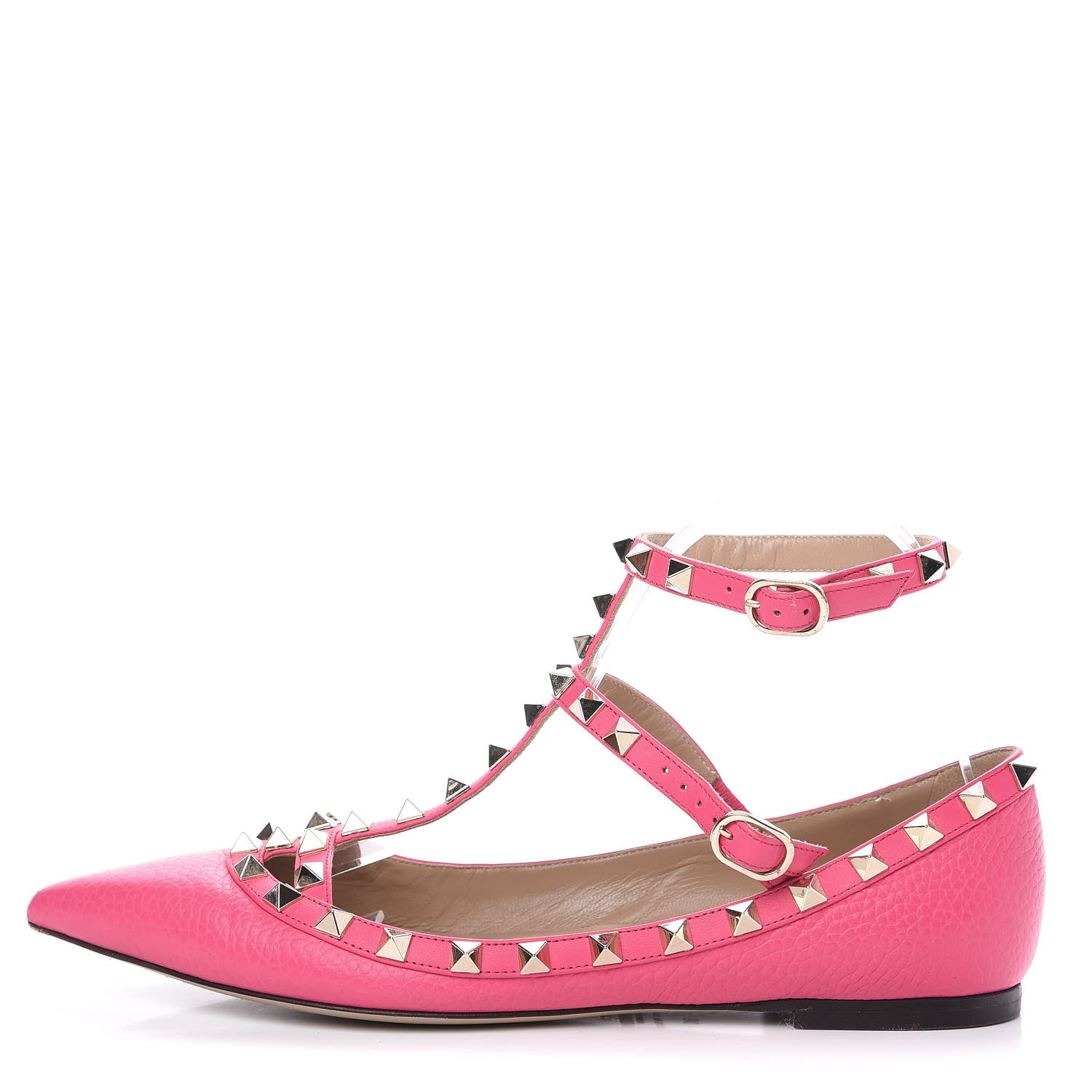 Valentino Garavani Pebbled Calfskin Rockstud Cage Ballerina Flats 38 Peony 1 of 11