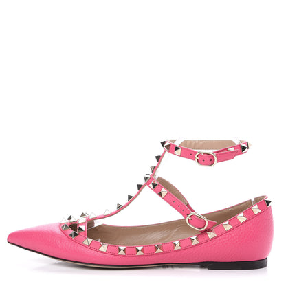 Valentino Garavani Pebbled Calfskin Rockstud Cage Ballerina Flats 38 Peony 1 of 11