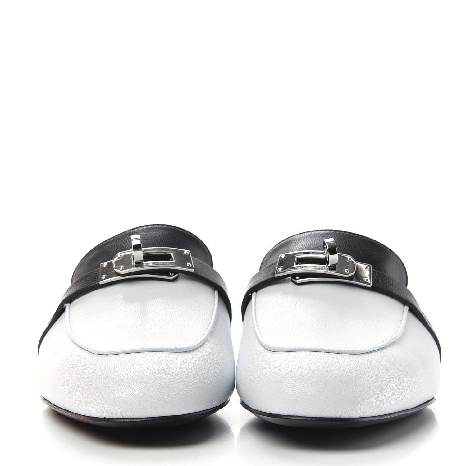 Hermes Goatskin Bi-Color Oz Mules 37.5 White Black 2 of 10
