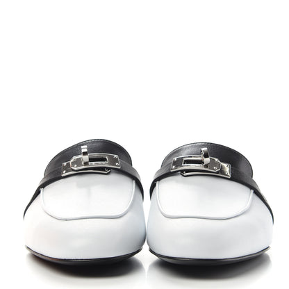 Hermes Goatskin Bi-Color Oz Mules 37.5 White Black 2 of 10