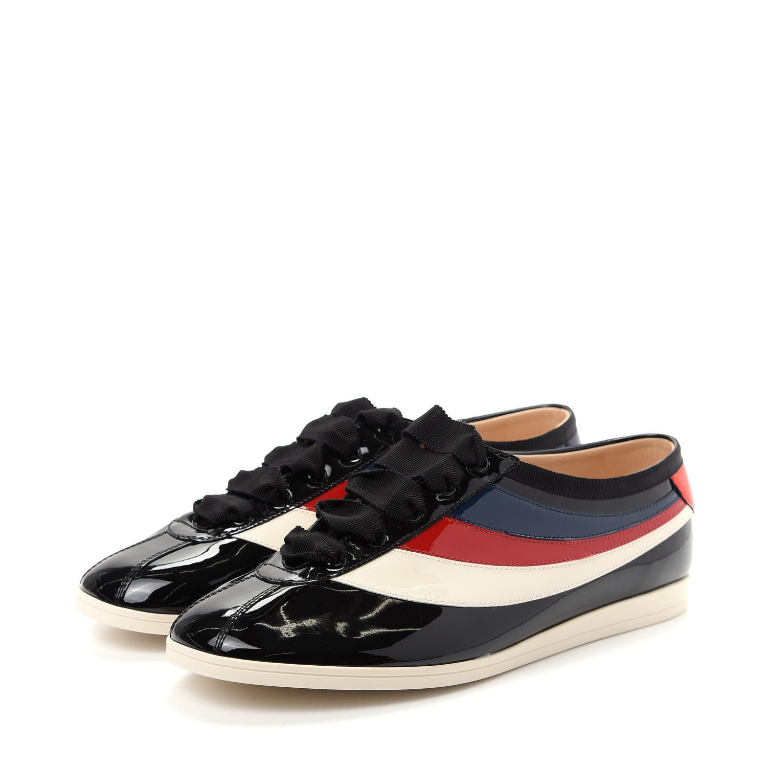 Gucci Patent Calfskin Mens Web Falacer Sneakers 9 Black 3 of 11