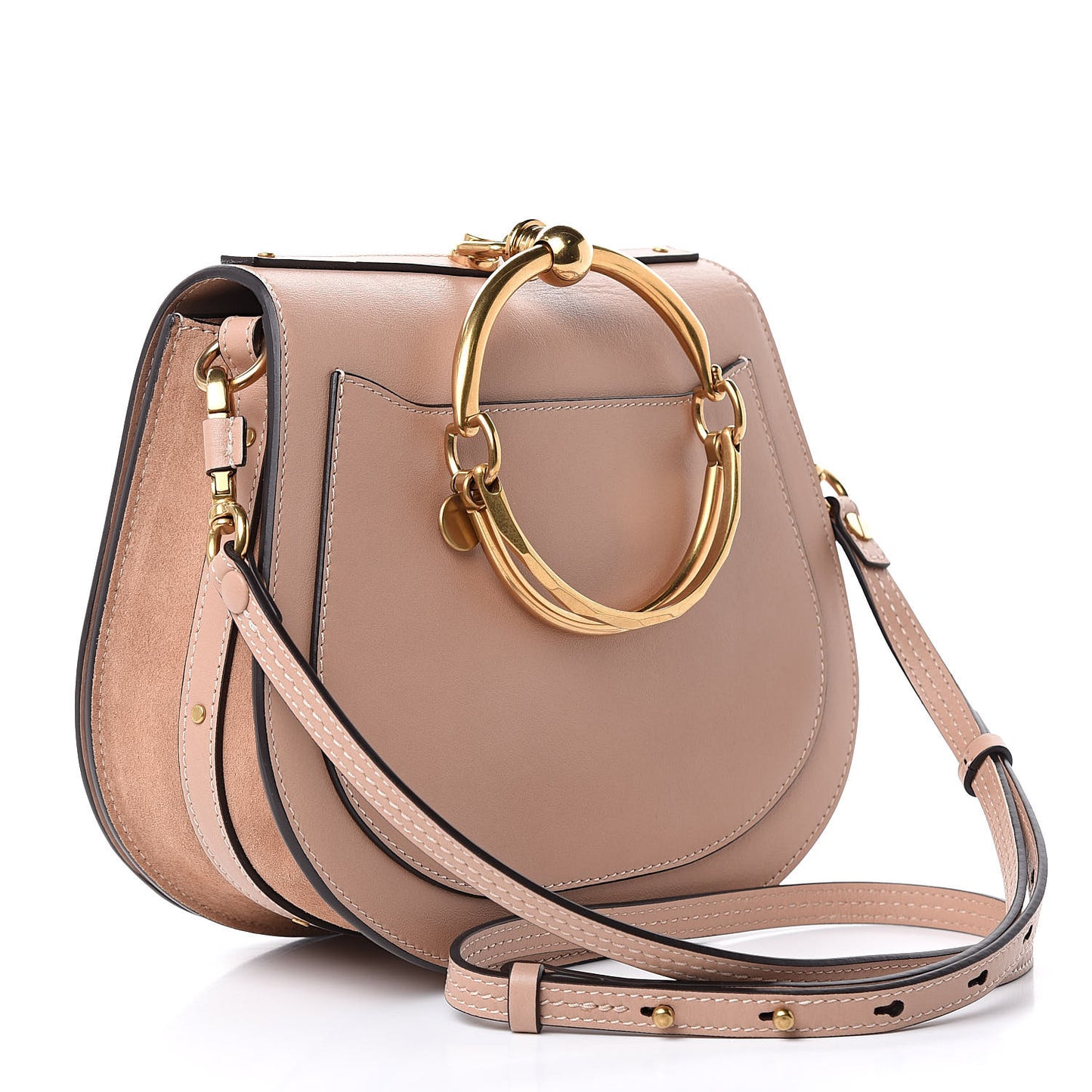 Calfskin Suede Medium Nile Bracelet Bag Biscotti Beige
