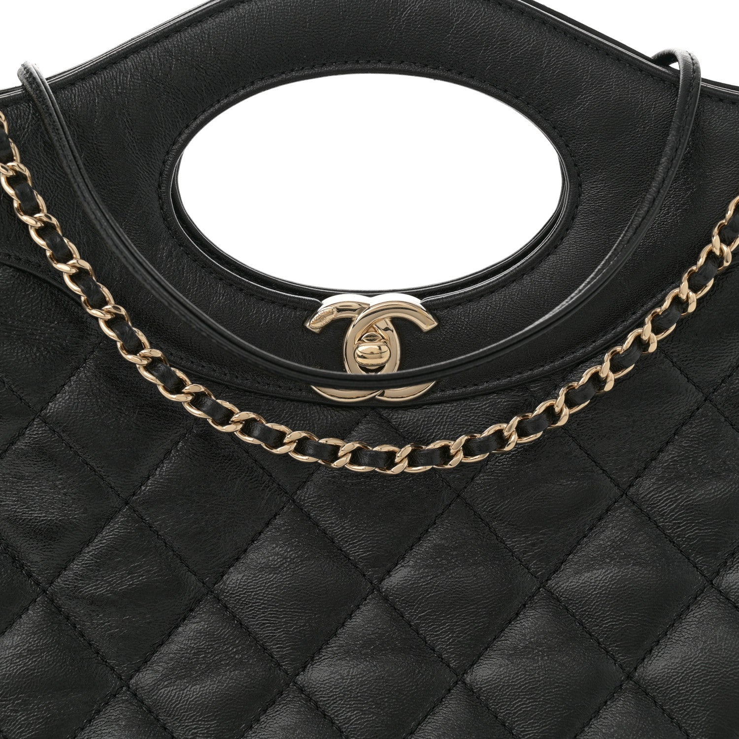 Chanel Shiny Crumpled Calfskin Quilted Small 31 Shopping Bag Black 8 of 12