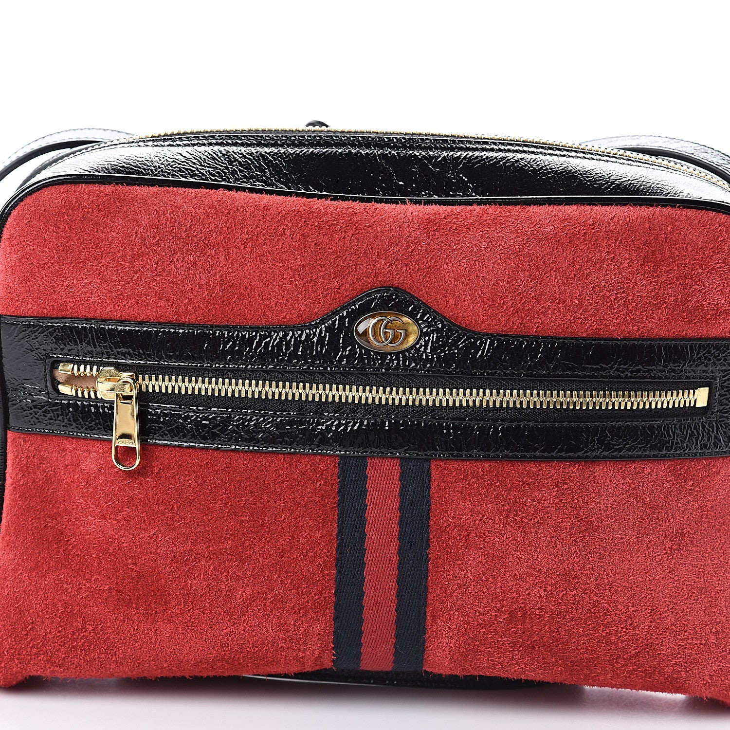 Gucci Suede Patent Web Small Ophidia Shoulder Bag Hibiscus Red Black 6 of 8