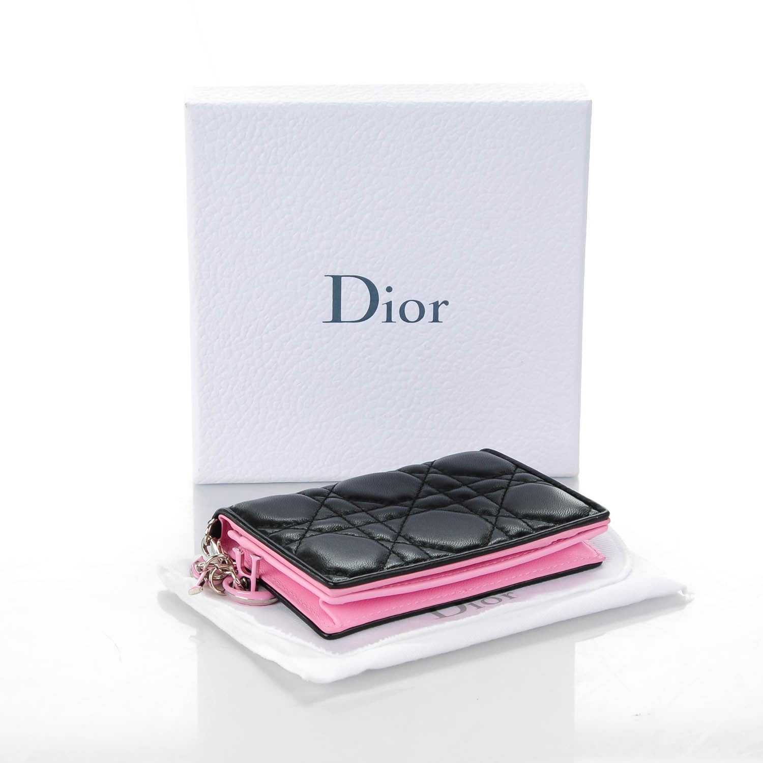 Christian Dior Lambskin Cannage Bi-Color Small Lady Dior Flap Card Holder Black Pink 4 of 7