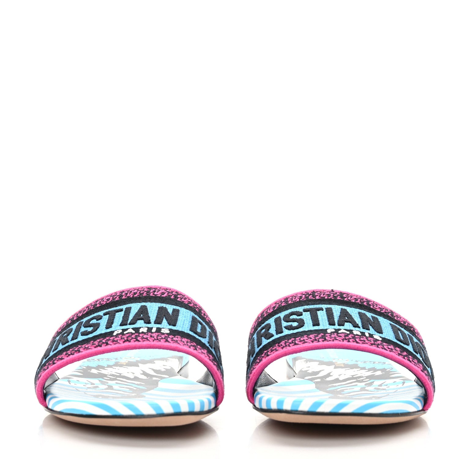 Christian Dior Canvas D-Jungle Pop Embroidered Dway Flat Slide Sandals 35.5 Bright Blue Pink Multicolor 2 of 8