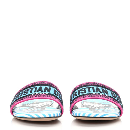 Christian Dior Canvas D-Jungle Pop Embroidered Dway Flat Slide Sandals 35.5 Bright Blue Pink Multicolor 2 of 8