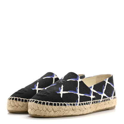 Chanel Printed Canvas Grosgrain Espadrilles 36 Blue Black 4 of 10