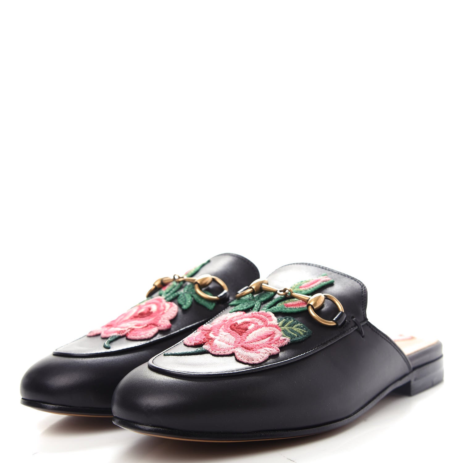 Gucci Calfskin Flower Embroidered Womens Princetown Slippers 35.5 Black 3 of 11
