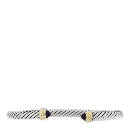 David Yurman Sterling Silver 14K Yellow Gold Amethyst 4mm Cable Kids Bracelet 1 of 3