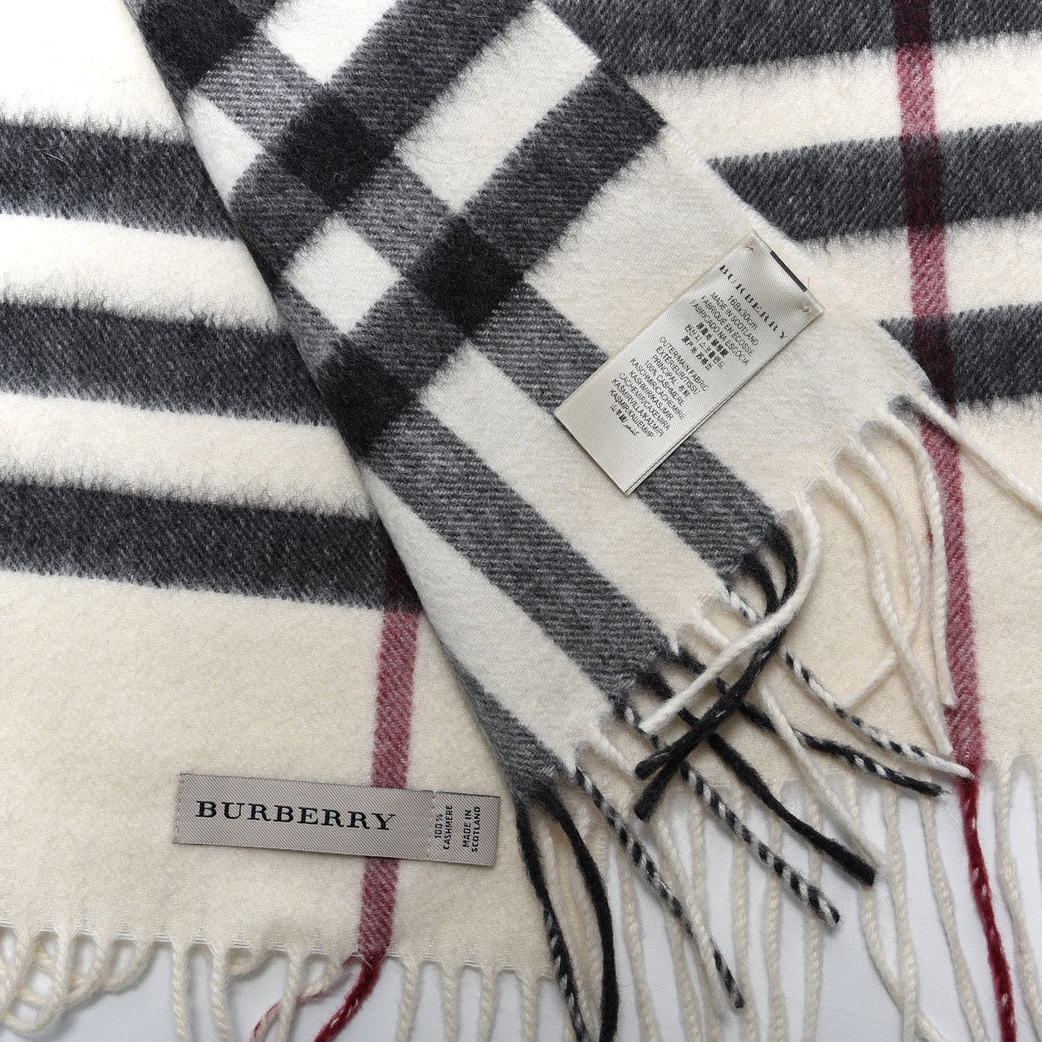 Burberry Cashmere Giant Check Fringe Scarf Ivory 3 of 3