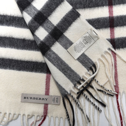 Burberry Cashmere Giant Check Fringe Scarf Ivory 3 of 3