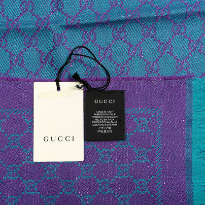 Gucci Wool Lame Jacquard GG Monogram Stenlux Scarf Turquoise Blue Dark Purple 3 of 3