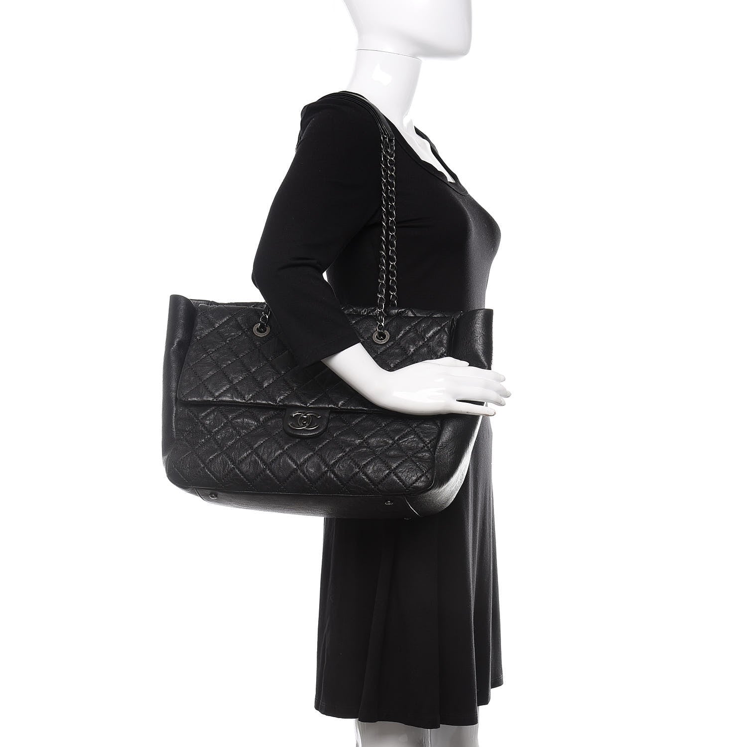 Chanel Crumpled Lambskin Quilted Large Tote Black 2 of 14