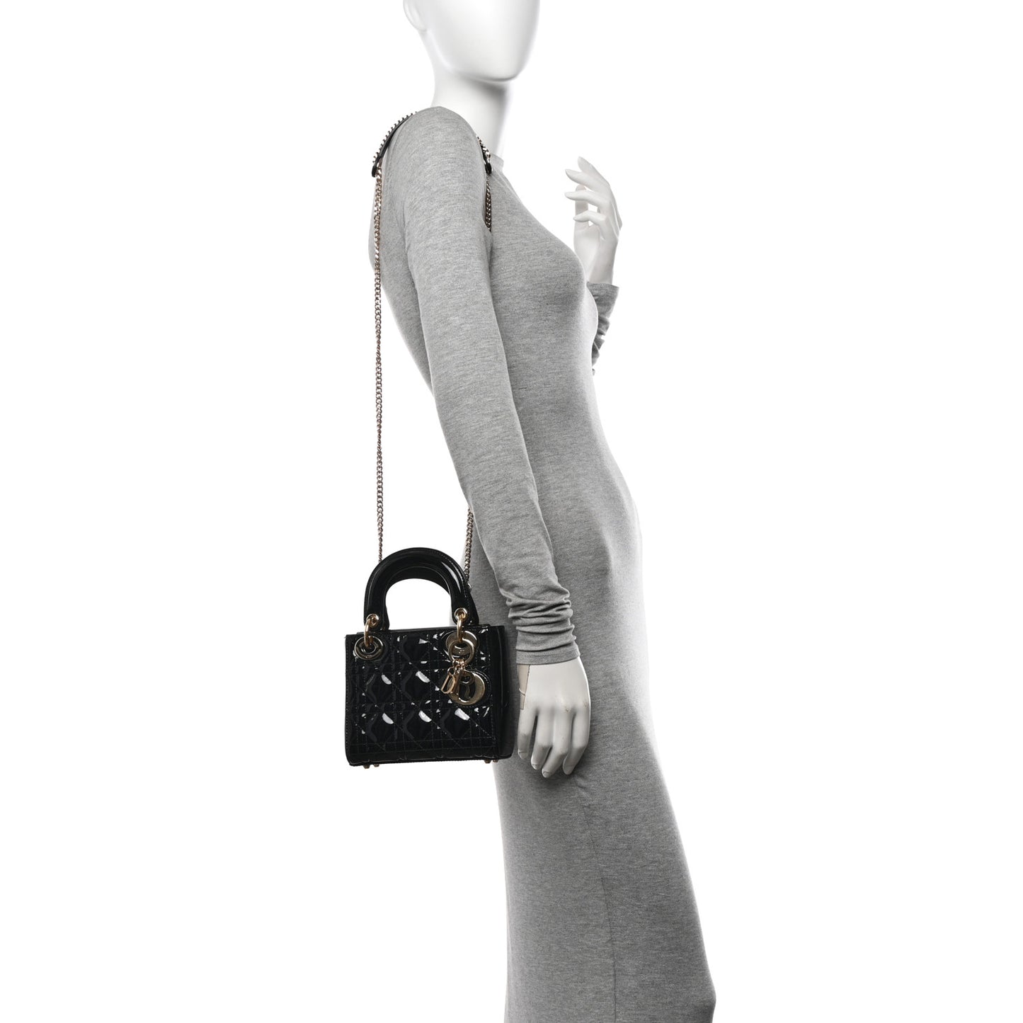 Patent Cannage Mini Lady Dior Black