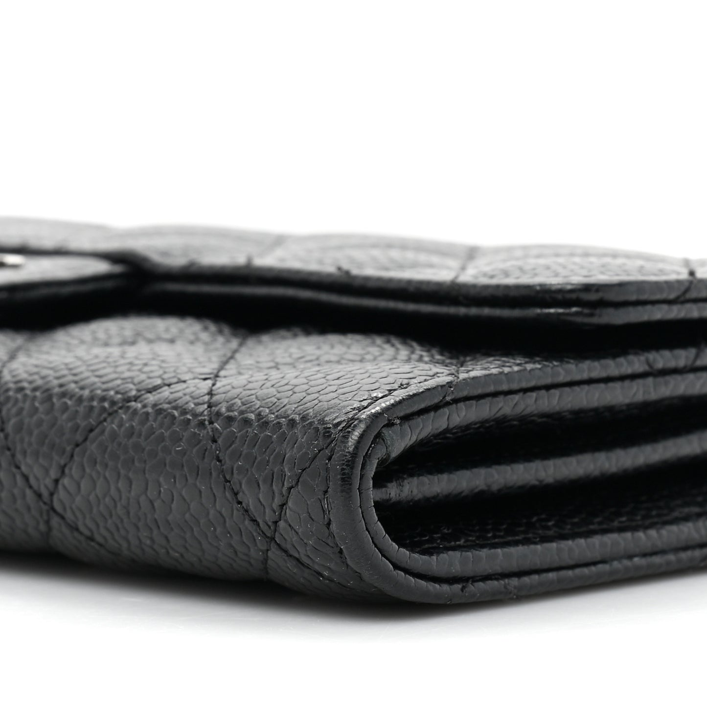 Caviar Quilted Large Gusset Flap Wallet Black