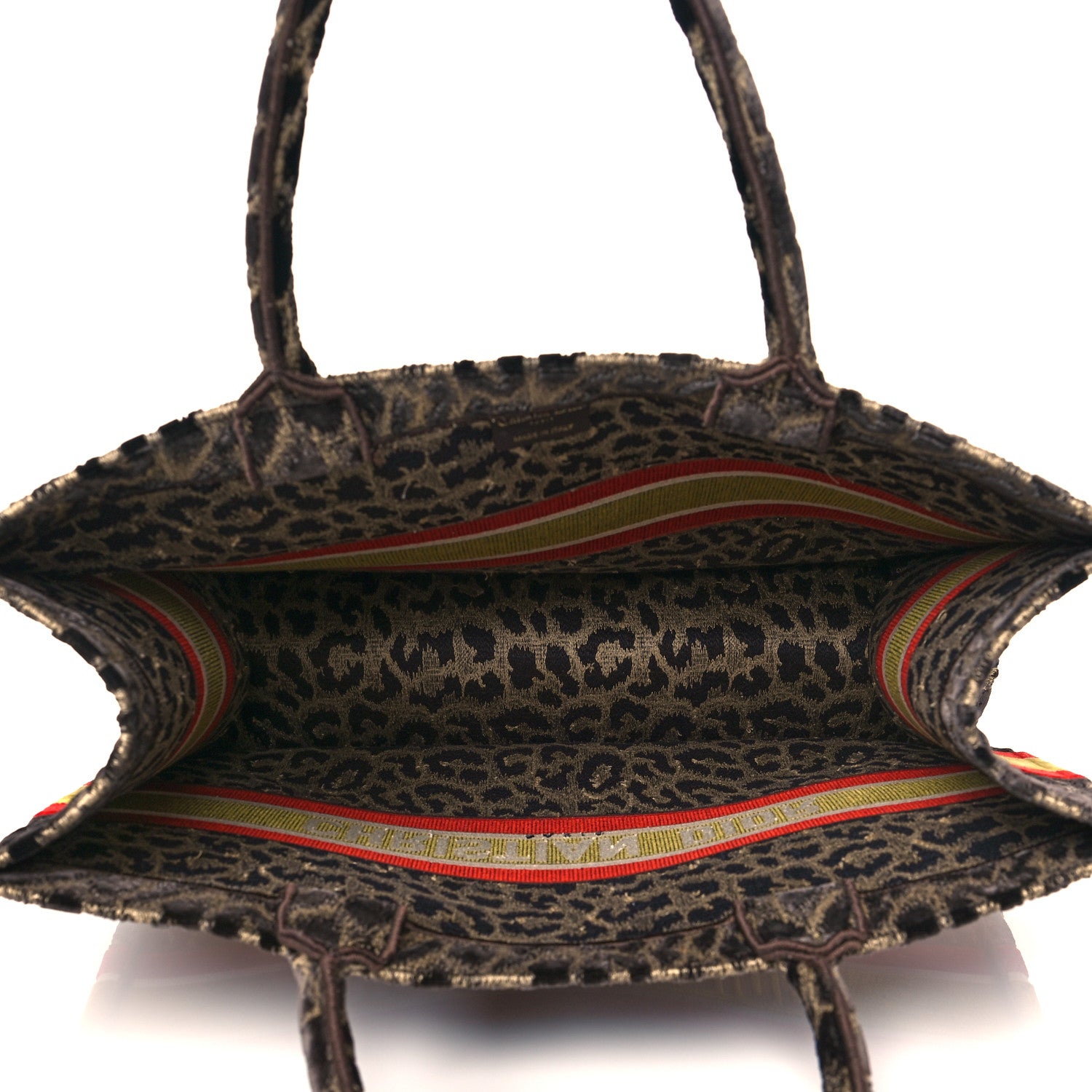 Christian Dior Canvas Velvet Embroidered Large Leopard Book Tote Beige 4 of 9