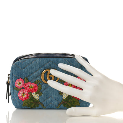 Gucci Denim Matelasse Flower Japan Limited GG Marmont Cosmetic Case Blue 2 of 8