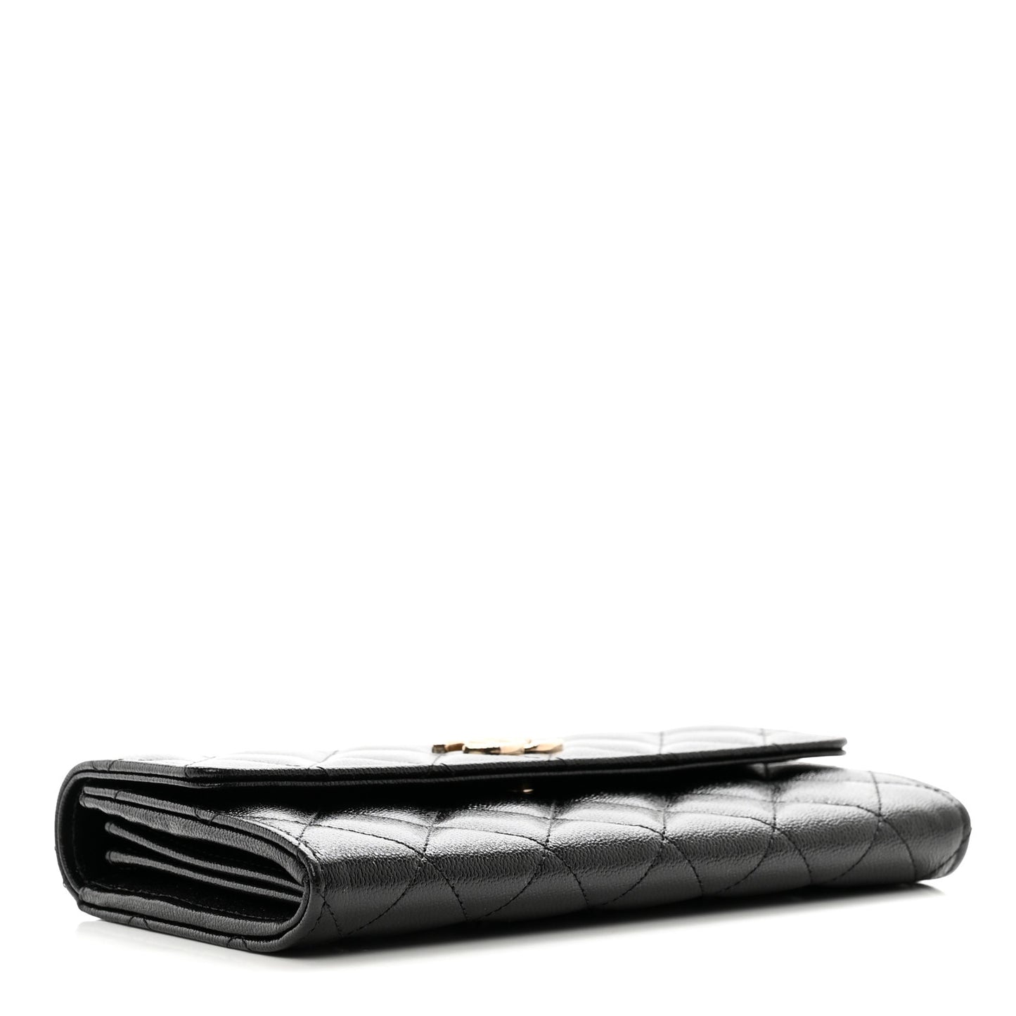Caviar Quilted Studded CC Large Gusset Flap Wallet Black