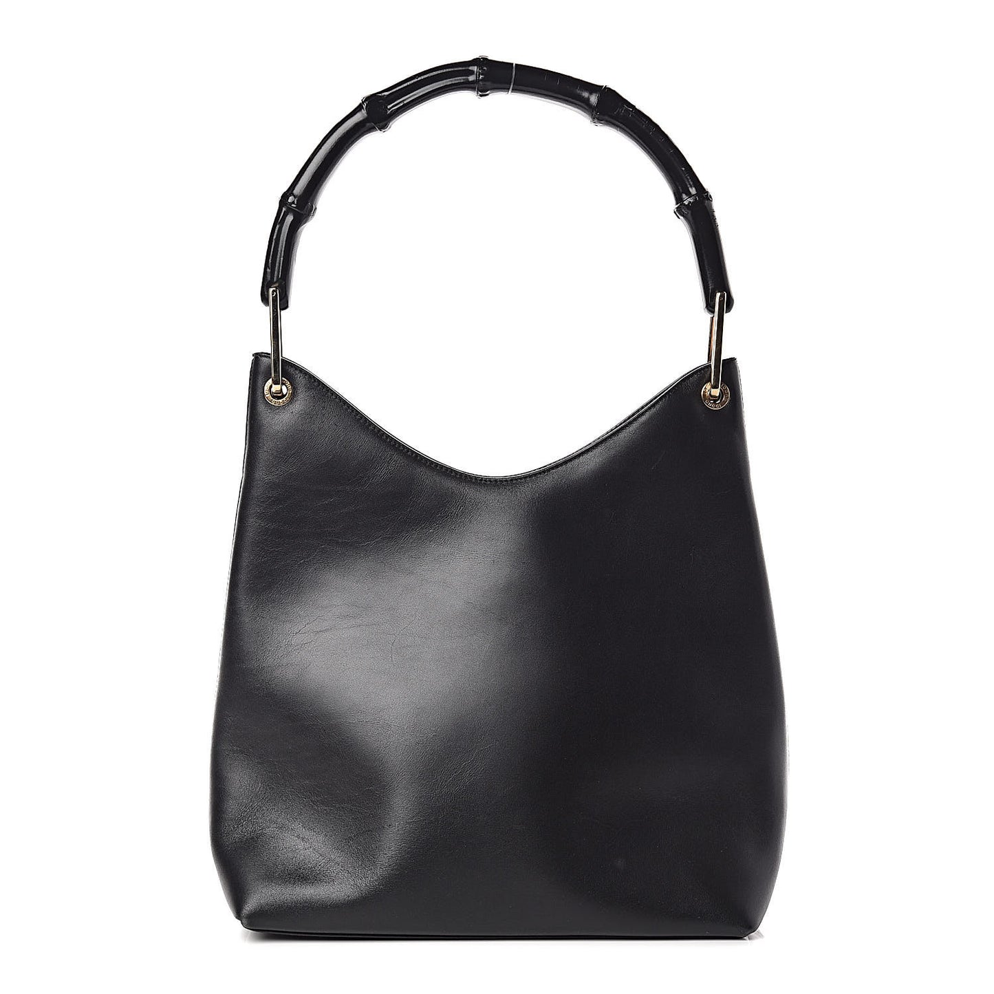 Smooth Calfskin Bamboo Handle Shoulder Bag Black