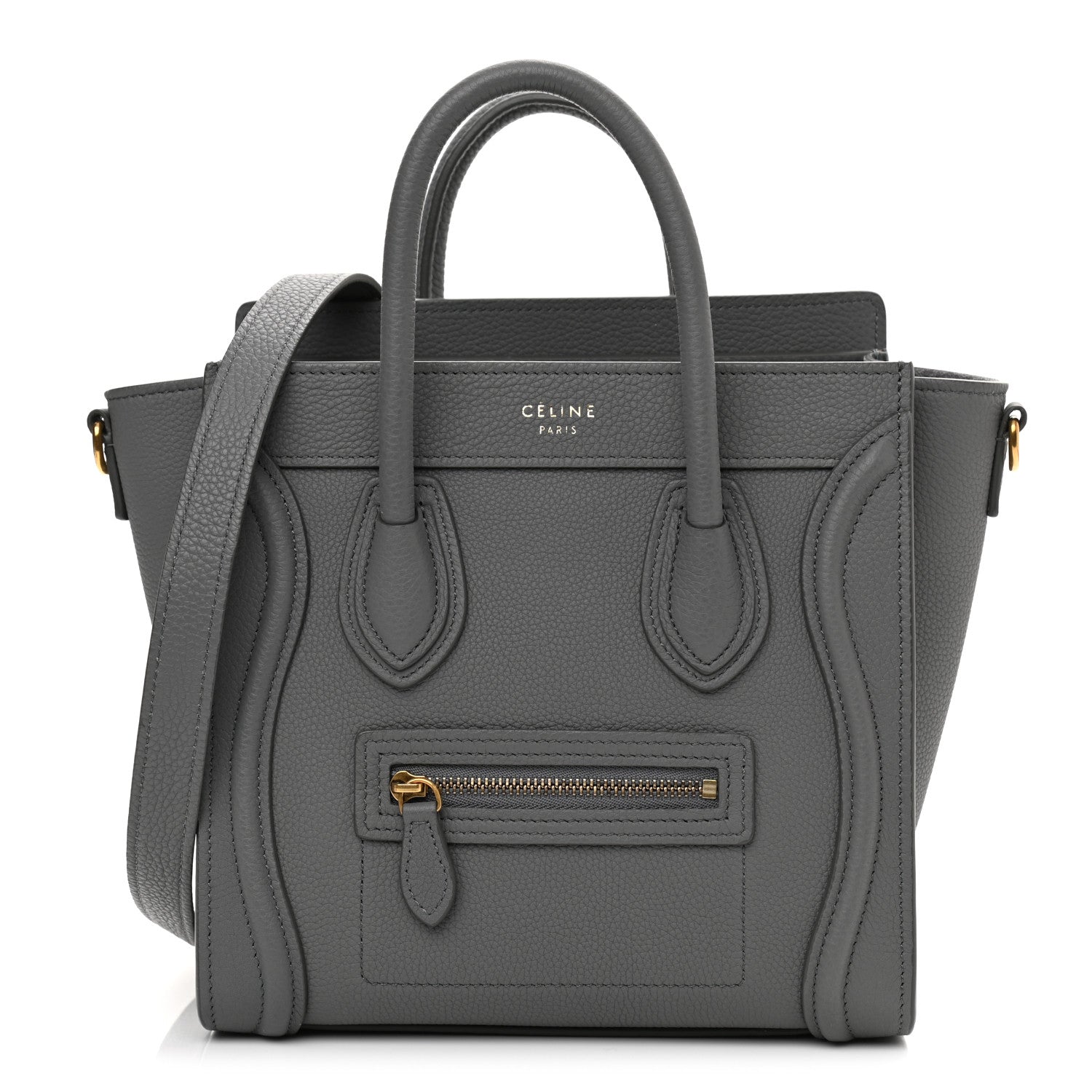Celine Drummed Calfskin Nano Luggage Kohl 1 of 10