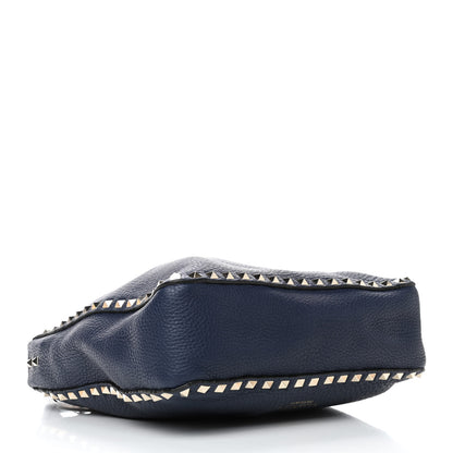 Valentino Garavani Pebbled Calfskin Small Rockstud Flip-Lock Messenger Bag Navy 3 of 4