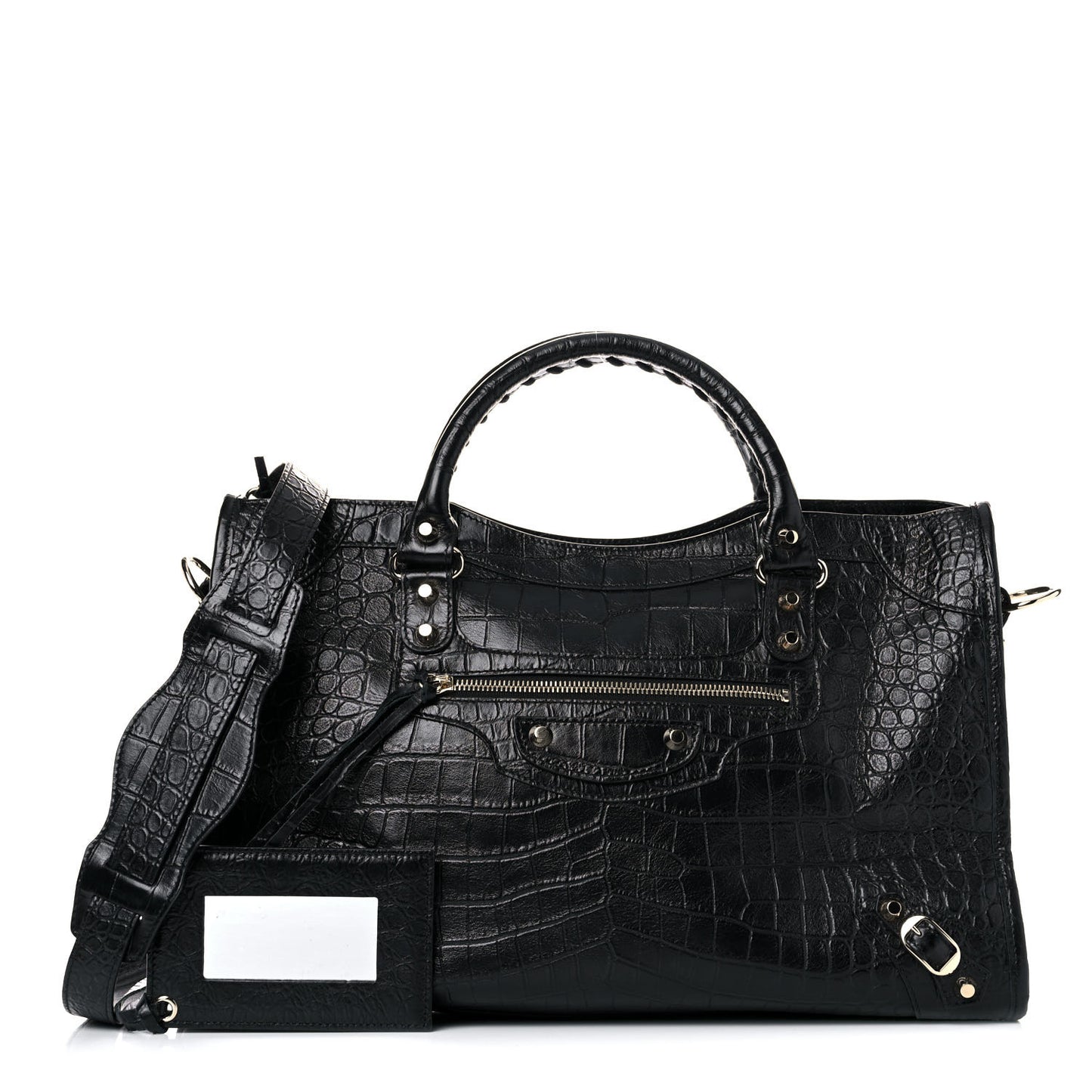 Calfskin Crocodile Embossed Classic Hardware City Black