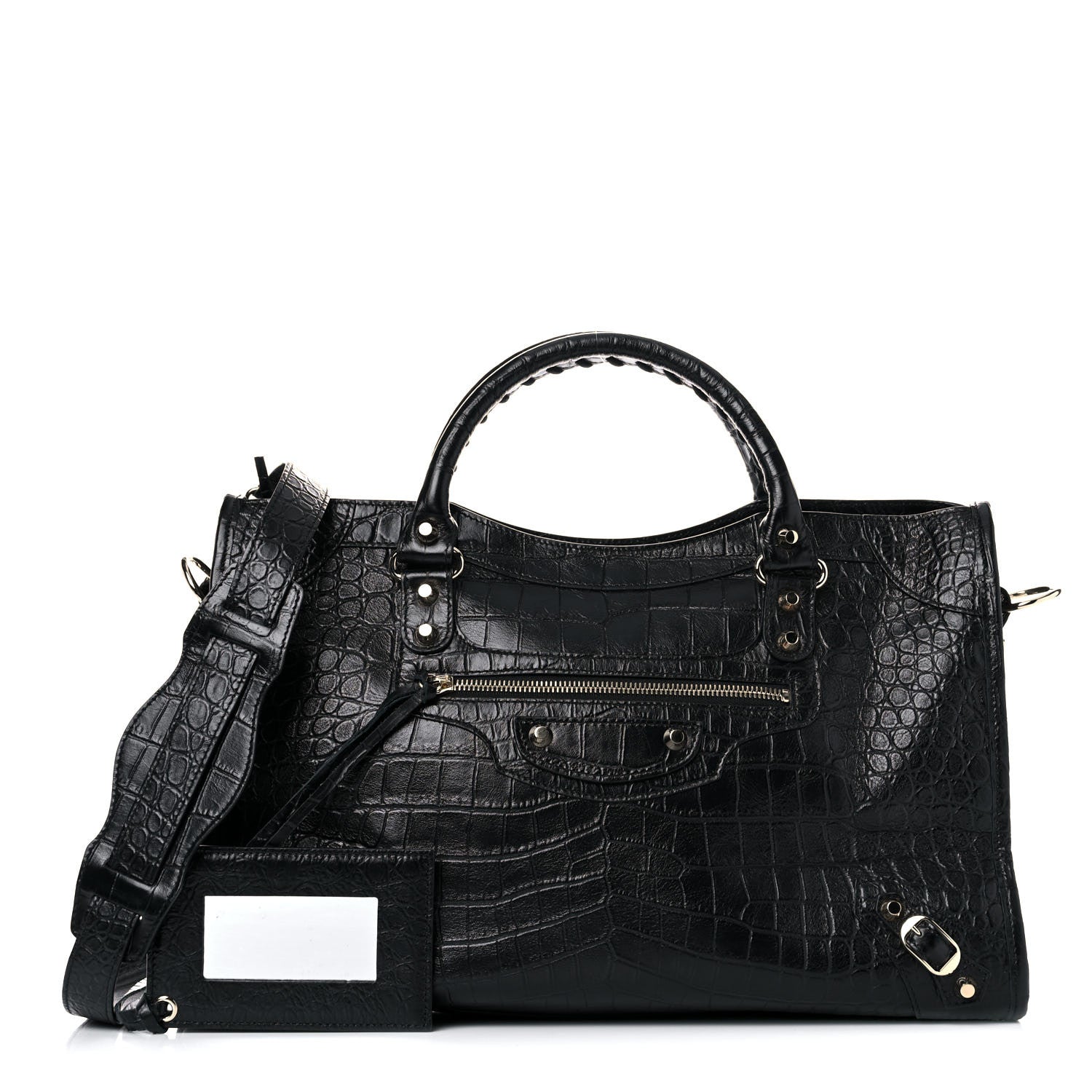 Balenciaga Calfskin Crocodile Embossed Classic Hardware City Black 1 of 13