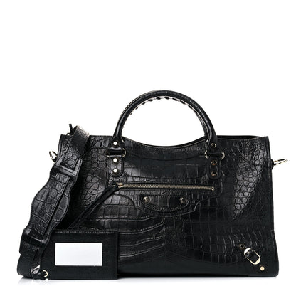Balenciaga Calfskin Crocodile Embossed Classic Hardware City Black 1 of 13