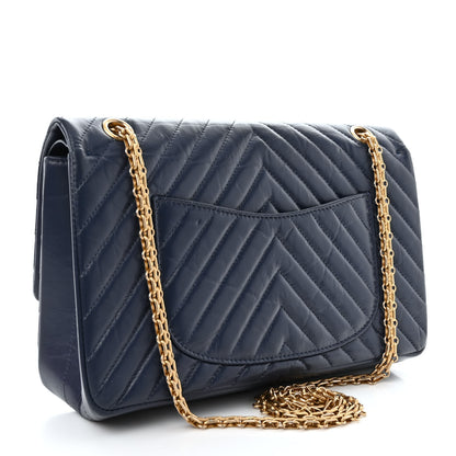 Chanel Aged Calfskin Chevron Quilted 2.55 Reissue 226 Flap Navy Blue 3 of 11