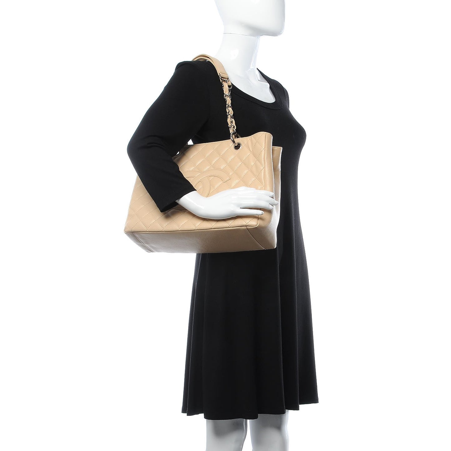 Caviar Quilted Grand Shopping Tote GST Beige
