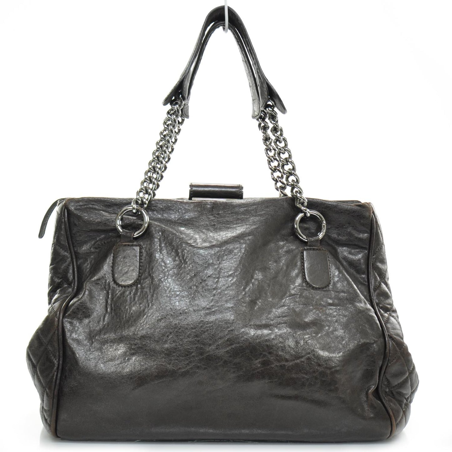 Leather Large Frame Tote Dark Brown