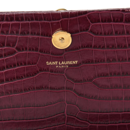 Saint Laurent Calfskin Crocodile Embossed Medium Classic Monogram Kate Tassel Satchel Dark Red 12 of 13