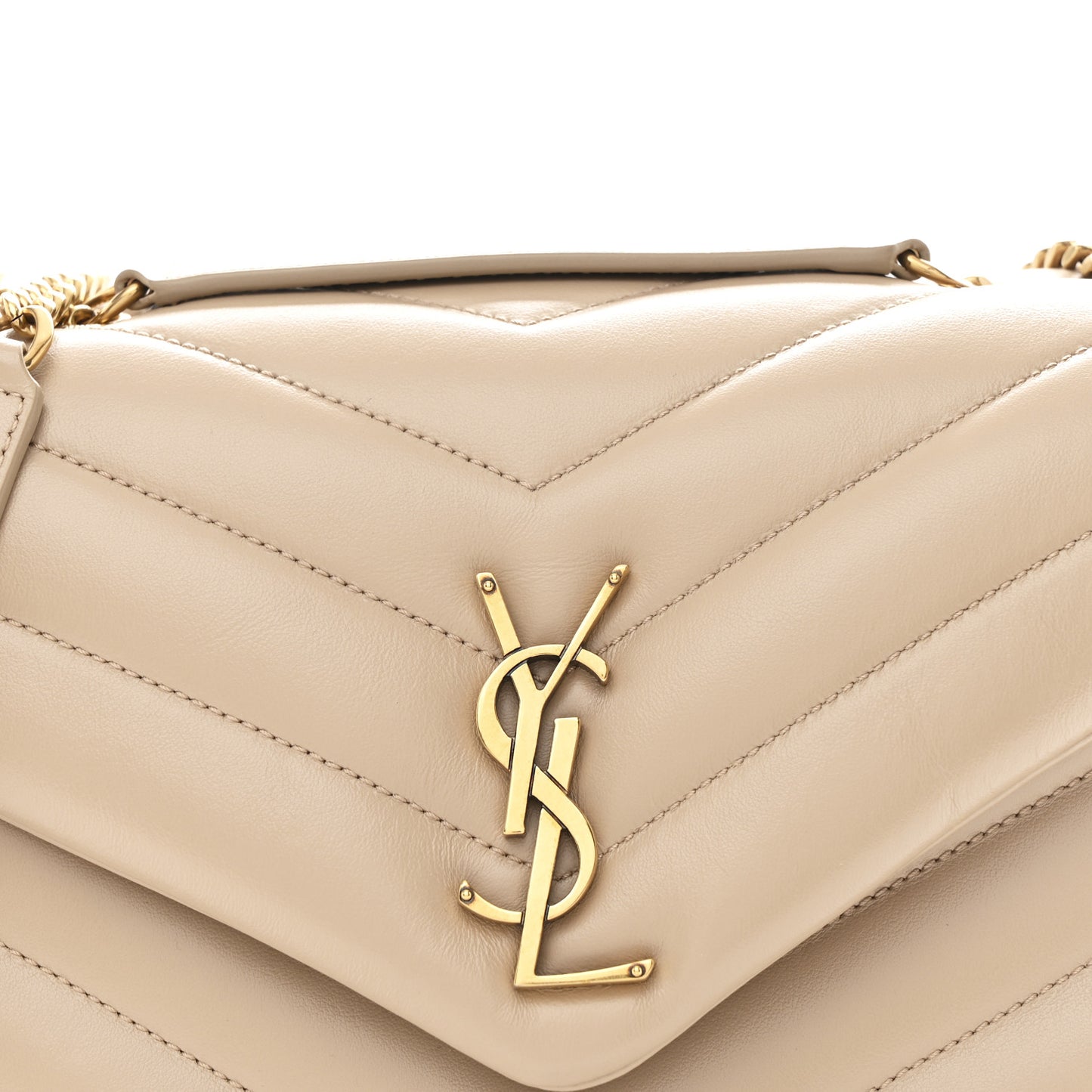 Calfskin Y Quilted Monogram Small Loulou Chain Satchel Dark Beige