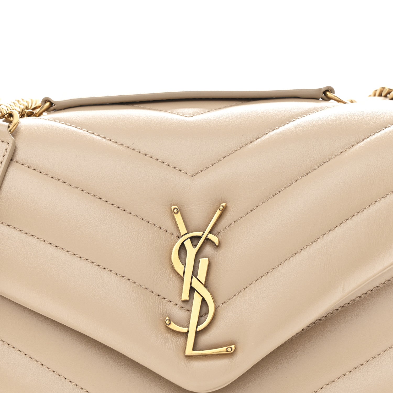 Saint Laurent Calfskin Y Quilted Monogram Small Loulou Chain Satchel Dark Beige 9 of 11