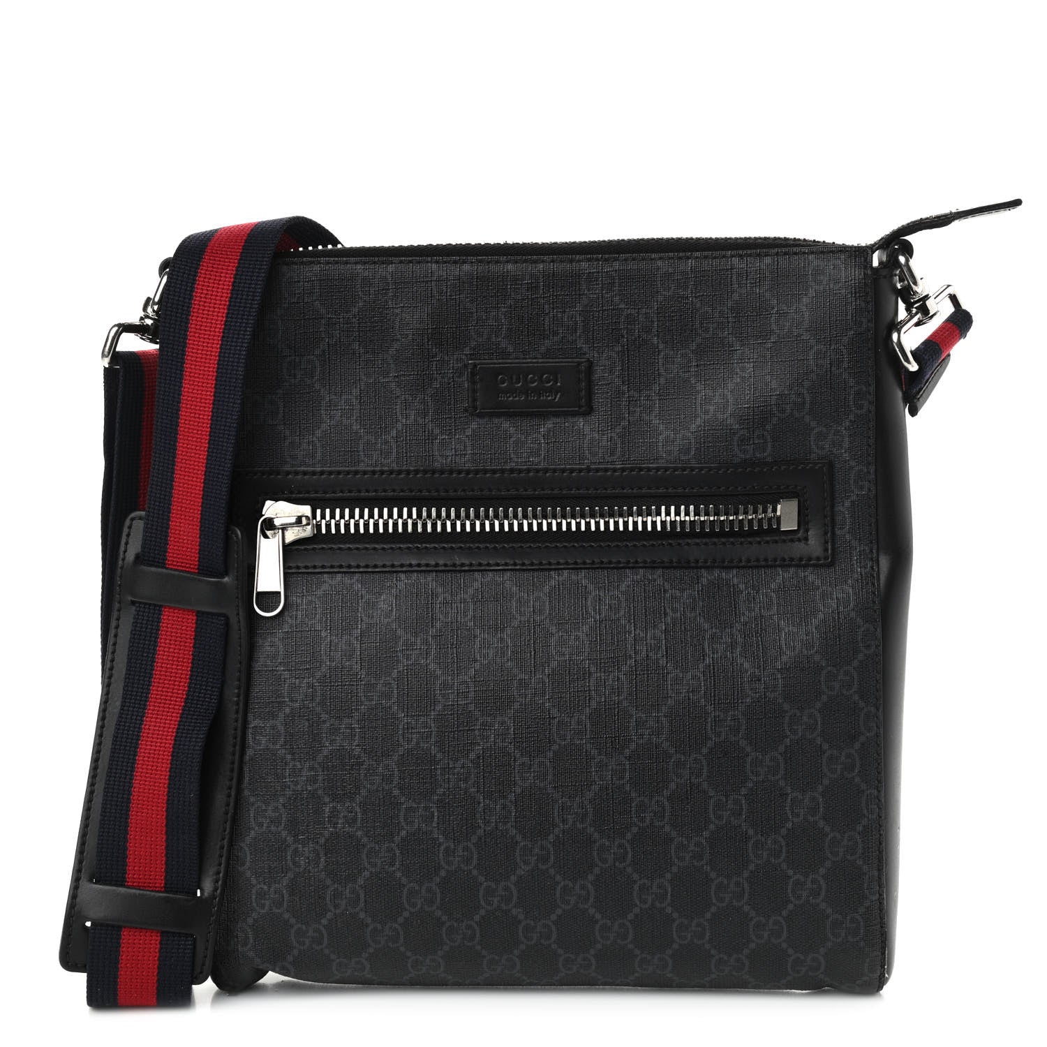 Gucci GG Supreme Monogram Appia Calfskin Web Flat Messenger Bag Black Grey 1 of 13