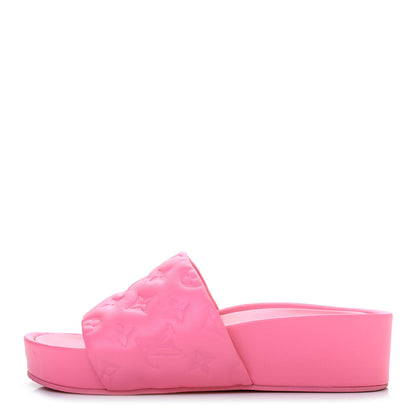 Louis Vuitton Lambskin Embossed Monogram Jumbo Flatform Mule Sandals 38.5 Rose Pop 1 of 4