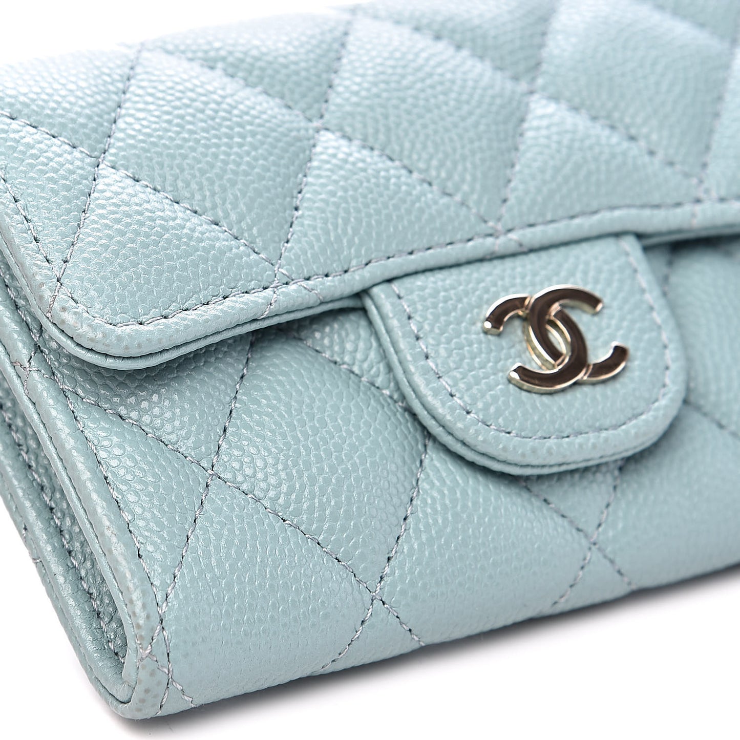 Caviar Quilted Flap Card Holder Wallet Light Blue