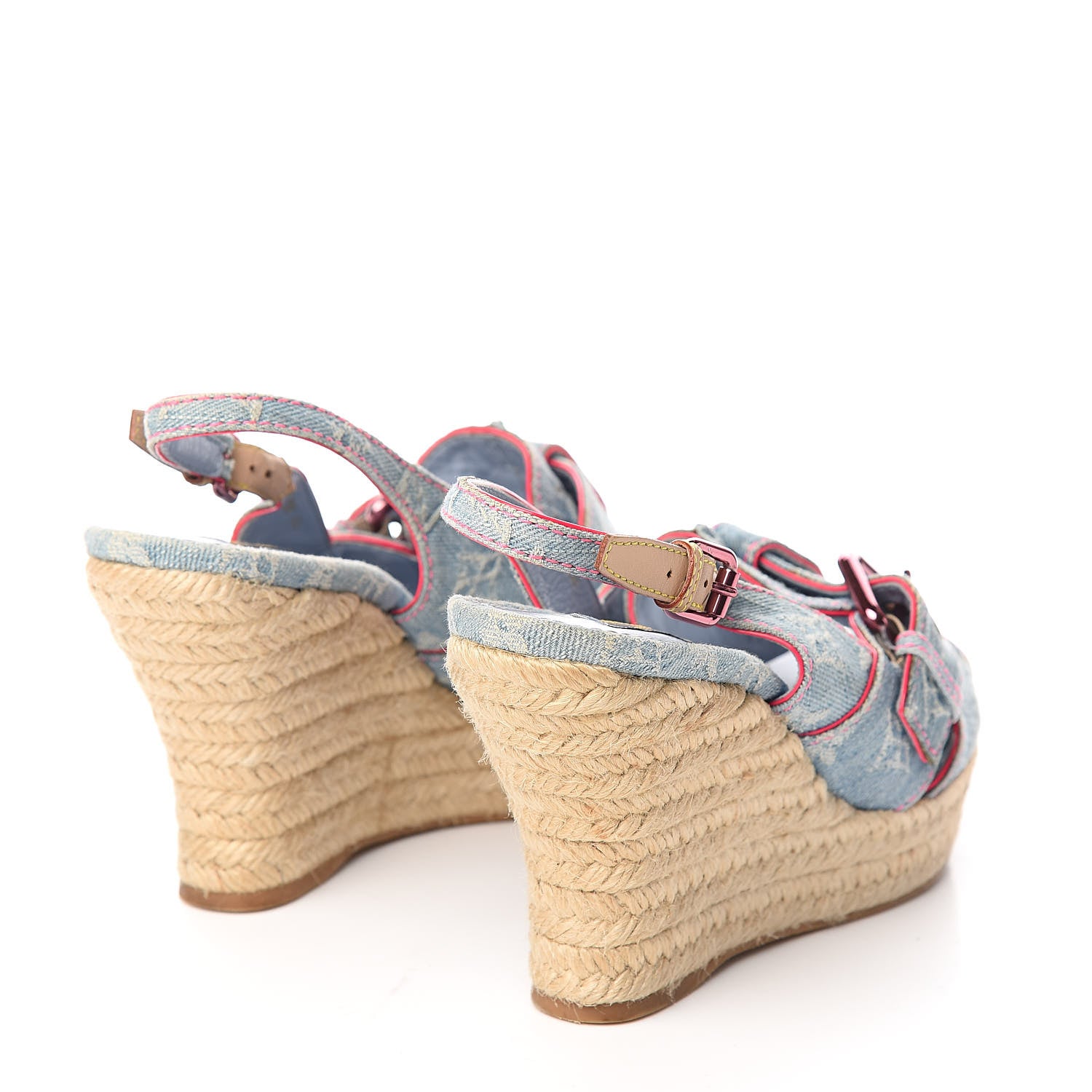 Louis Vuitton Denim Monogram Espadrille Wedge Sandals 40 Blue 4 of 12