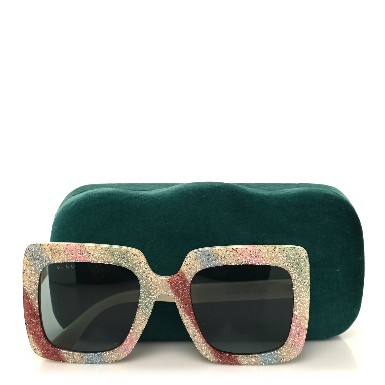 Gucci Square Frame Stripe Glitter GG0328S Sunglasses Ivory Multicolor 8 of 8
