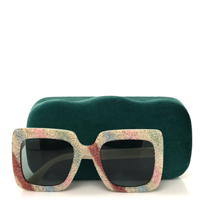 Gucci Square Frame Stripe Glitter GG0328S Sunglasses Ivory Multicolor 8 of 8