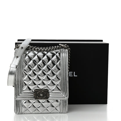 Chanel Metallic Goatskin Quilted North South Boy Flap Silver 12 of 12