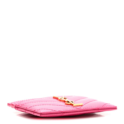 Saint Laurent Grain De Poudre Matelasse Chevron Monogram Credit Card Case Fresh Fuxia 4 of 8
