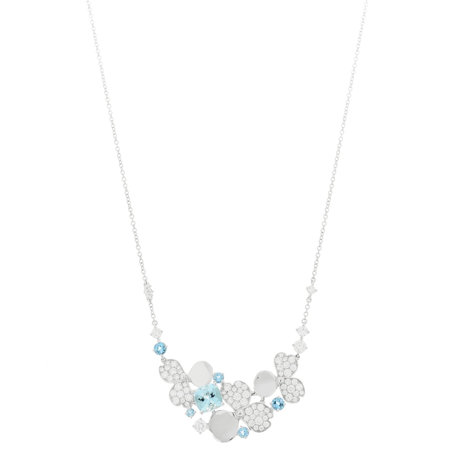 Tiffany Platinum Diamond Aquamarine Paper Flowers Cluster Pendant Necklace 1 of 6