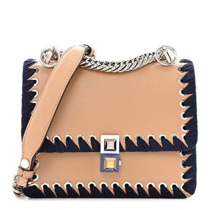 Fendi Vitello Liberty Lucido Ribbon Lace Up Studded Small Kan I Shoulder Bag Cuoio Navy 1 of 17